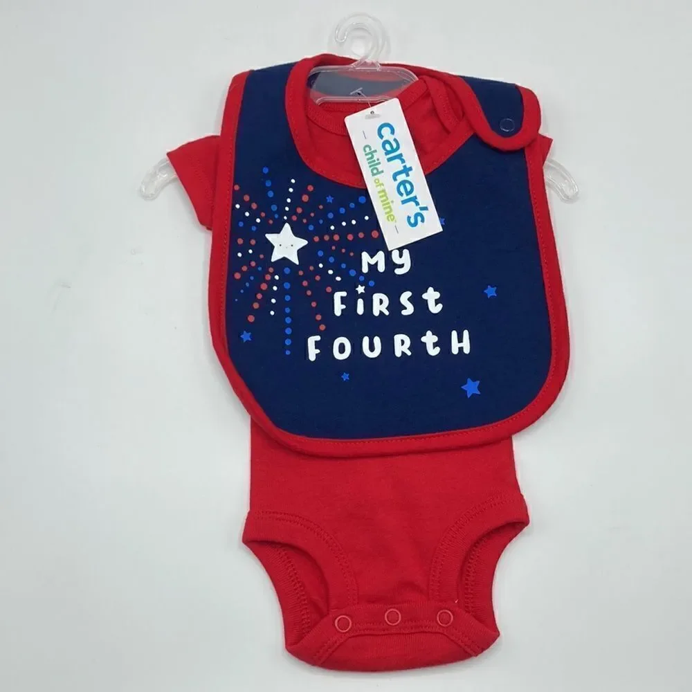 Baby Girls Patriotic Outfits Dress Bodysuit & Bib 2, 2-Piece Sets Size 0-3 M